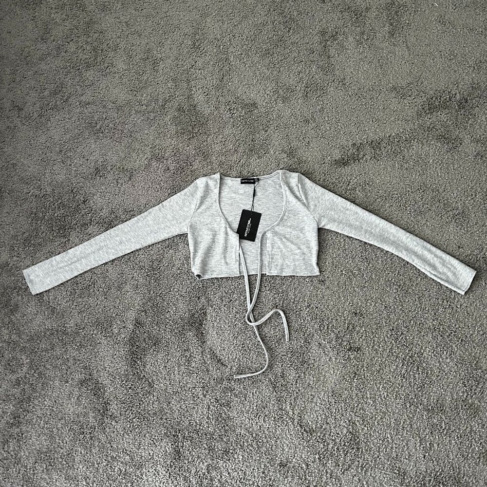 (new) grey rib tie crop cardigan